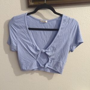 Bozzolo Blue Crop Tie Front T-Shirt